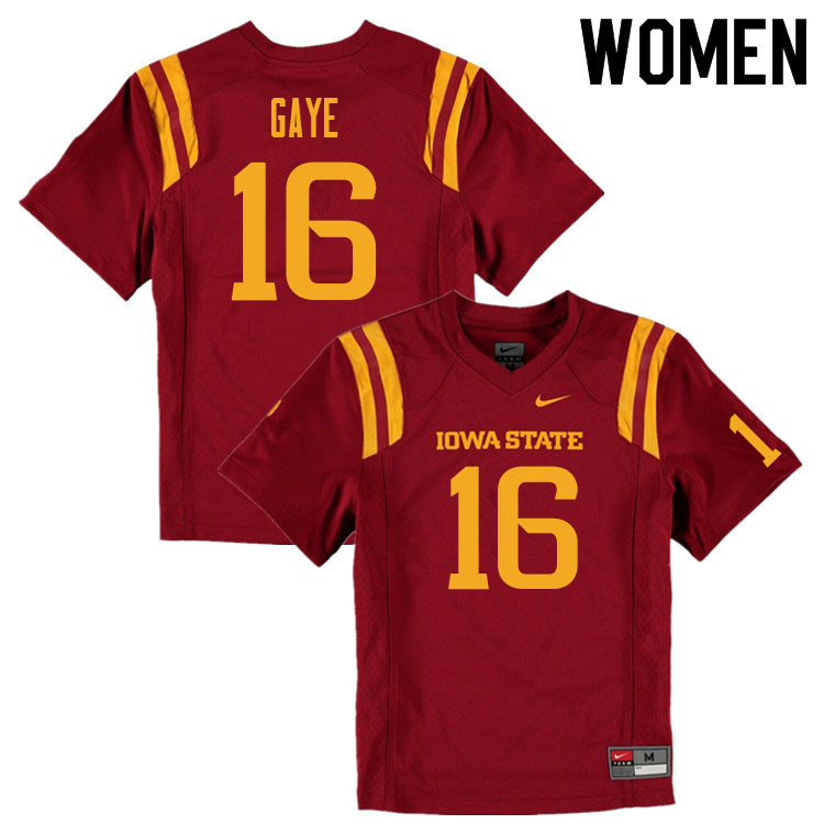 Iowa State Cyclones Women's #16 Answer Gaye Nike NCAA Authentic Cardinal College Stitched Football Jersey YA42X33FY